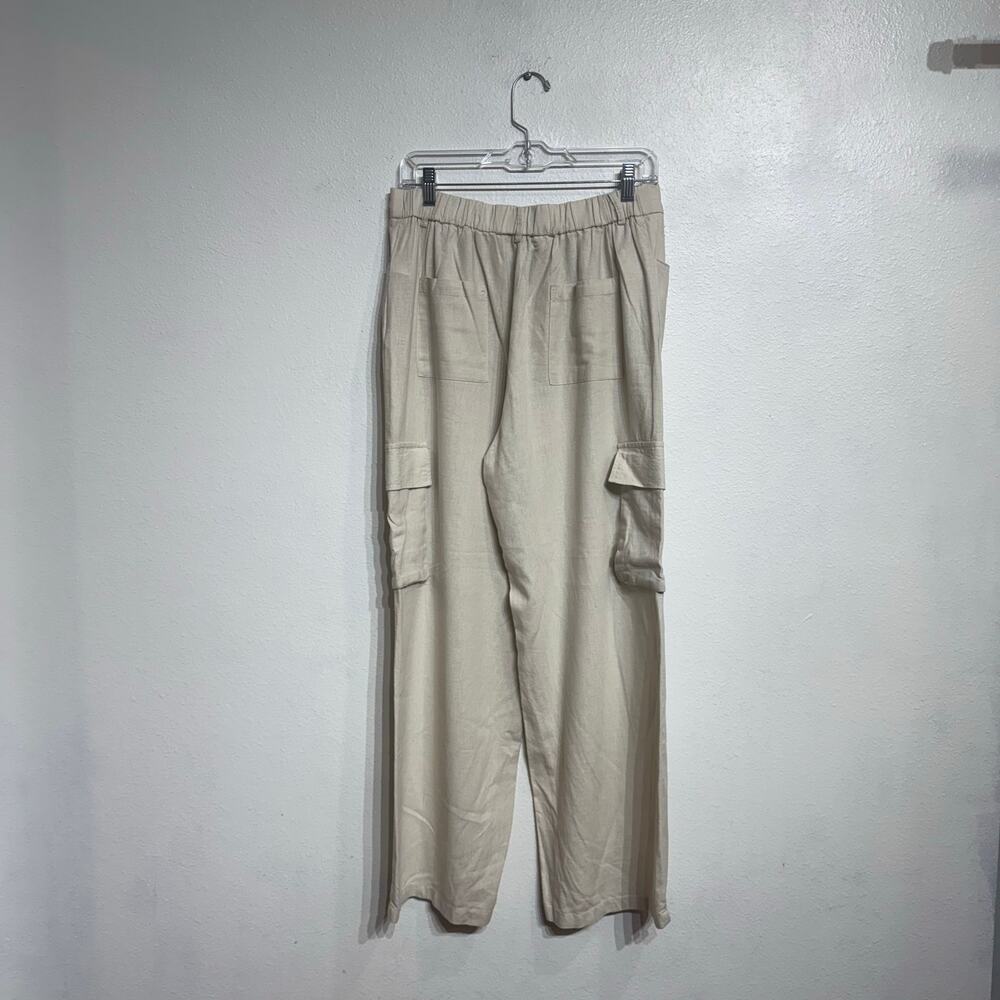 Happily Grey Cream Linen Blend Wide Leg Pants High Rise Flowy Sz L - Picture 9 of 10